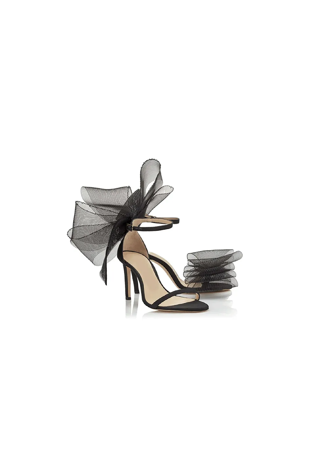 Asymmetric Bow-Embellished Satin High Heel Sandals