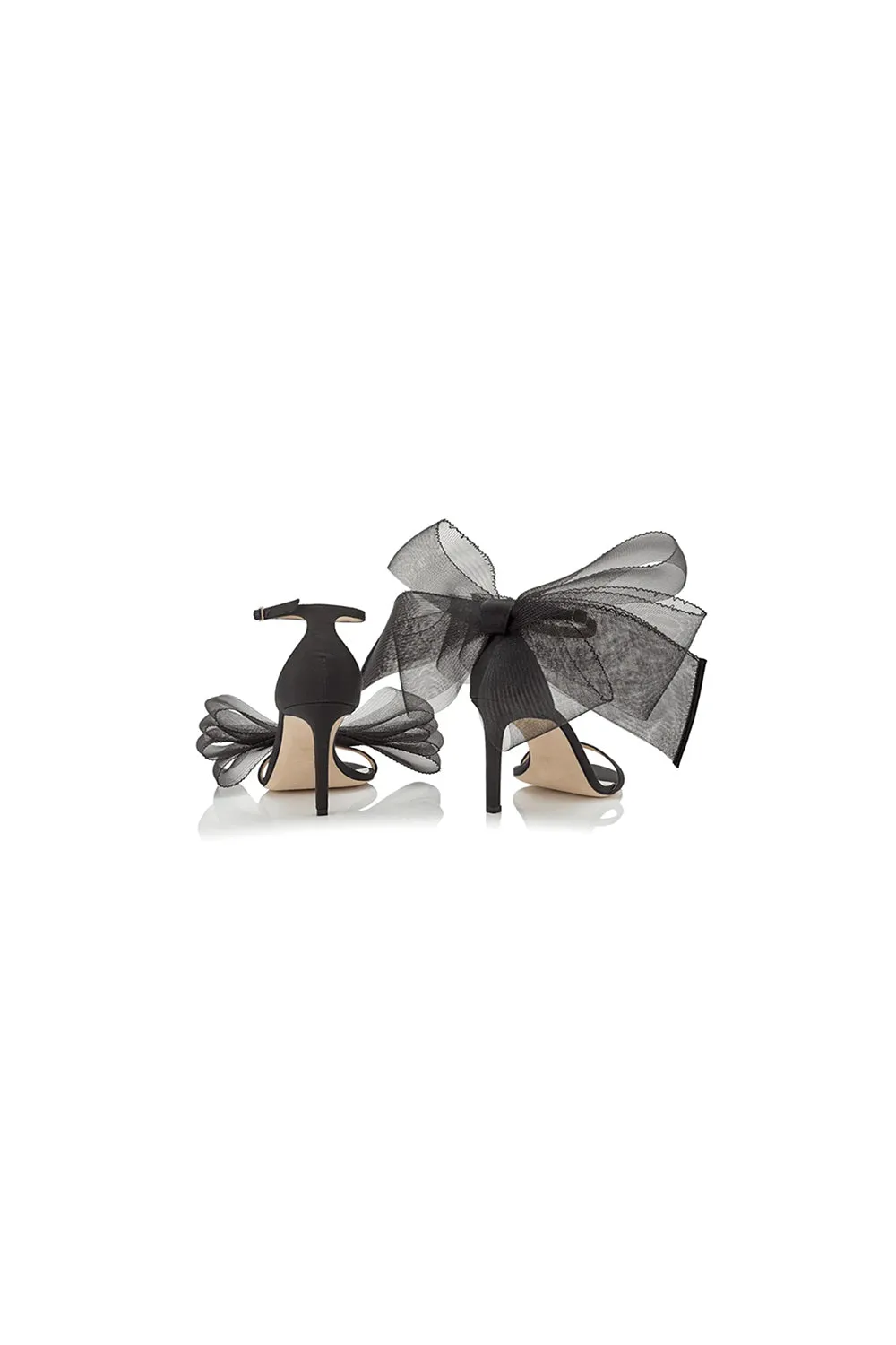 Asymmetric Bow-Embellished Satin High Heel Sandals