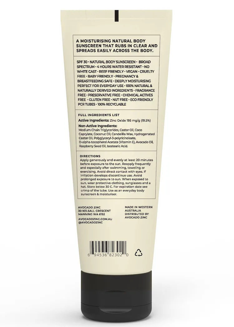 Avocado Zinc | SPF 30 Natural Body Sunscreen