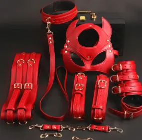 BDSM Bondage Restraint Kit Handcuffs Collar Wrist Ankle Leg Thigh cuffs Waist Belt Mask Sex Toys