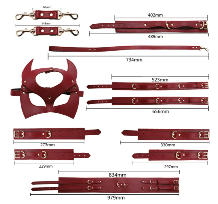 BDSM Bondage Restraint Kit Handcuffs Collar Wrist Ankle Leg Thigh cuffs Waist Belt Mask Sex Toys