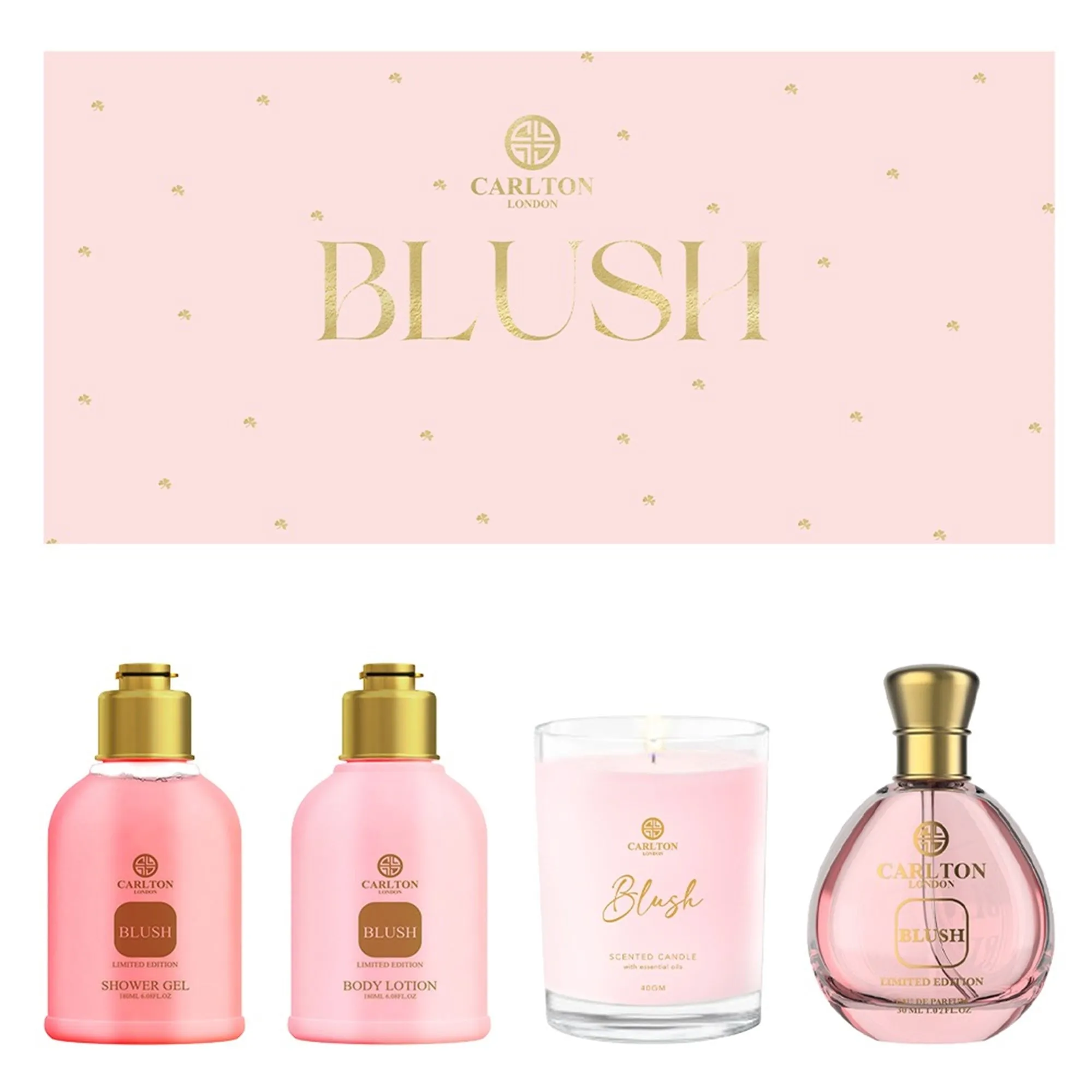 Blush Gift Set Of 4 Lotion Gel Perfume & Candle - 430Ml