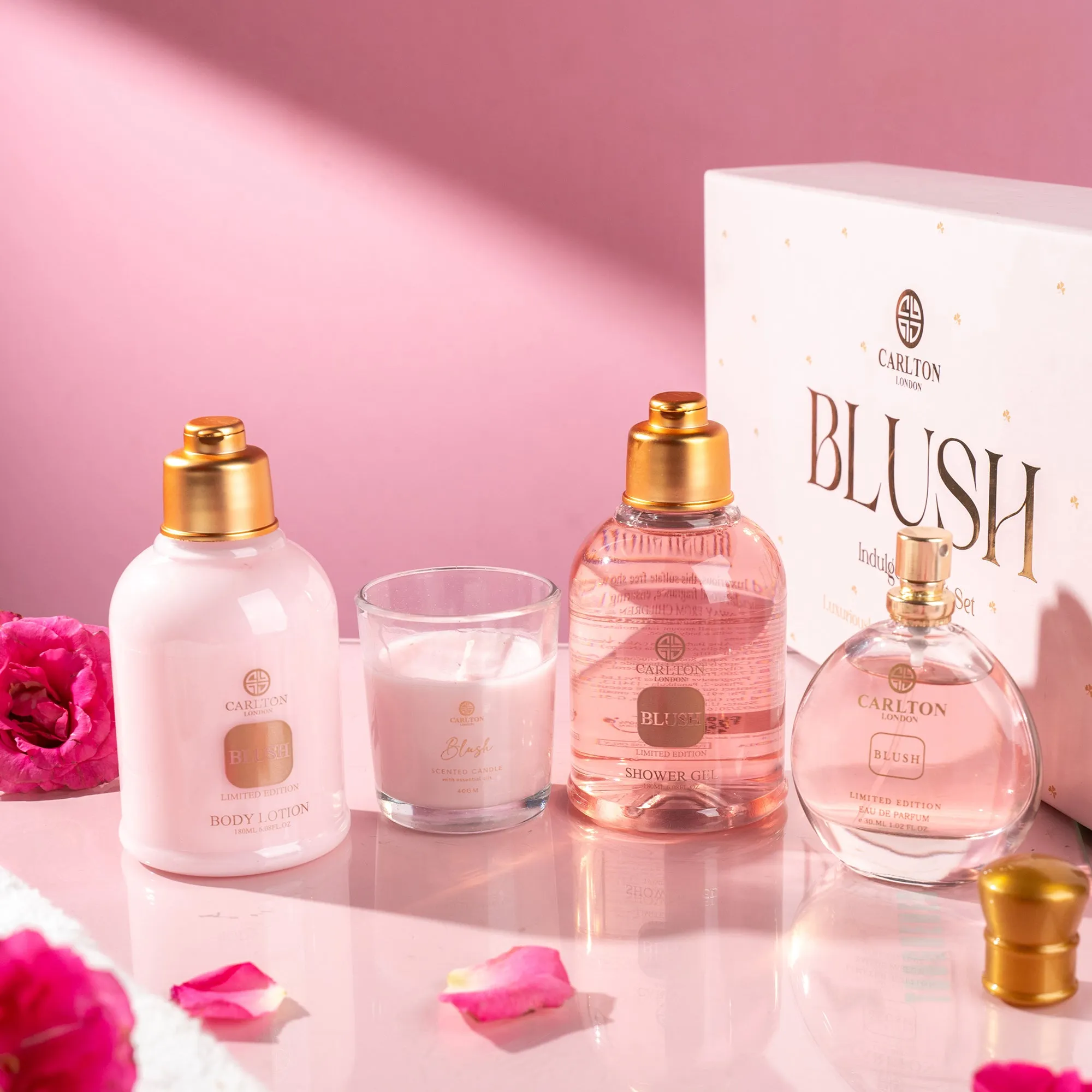 Blush Gift Set Of 4 Lotion Gel Perfume & Candle - 430Ml