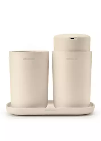 Brabantia Renew Set of 3 Bathroom Soap Dispenser, Toothbrush Holder & Storage Tray Accessory | Kaleidoscope