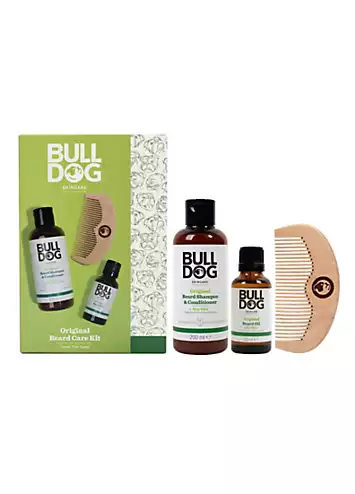 Bulldog Original Beard Care Kit - Beard Shampoo & Condition 200ml, Beard Oil 30ml & Wooden Comb | Kaleidoscope