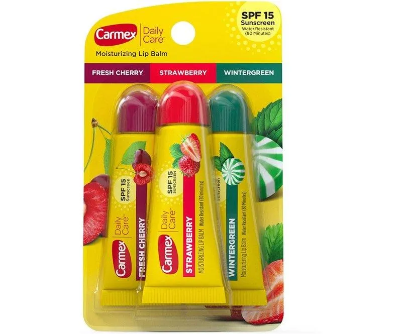 Carmex Moisturizing Lip Balm Variety Pack Fresh Cherry-Strawberry-Wintergreen 35 Oz Tube