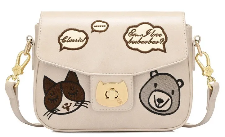 Cream Black Pink Dog Cats Buckle Retangular Cross Body Strap Bag Handbag