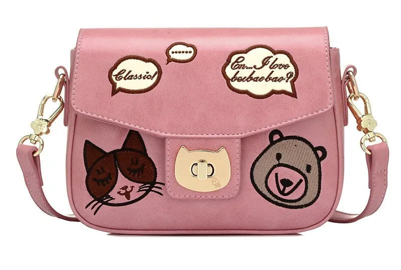 Cream Black Pink Dog Cats Buckle Retangular Cross Body Strap Bag Handbag