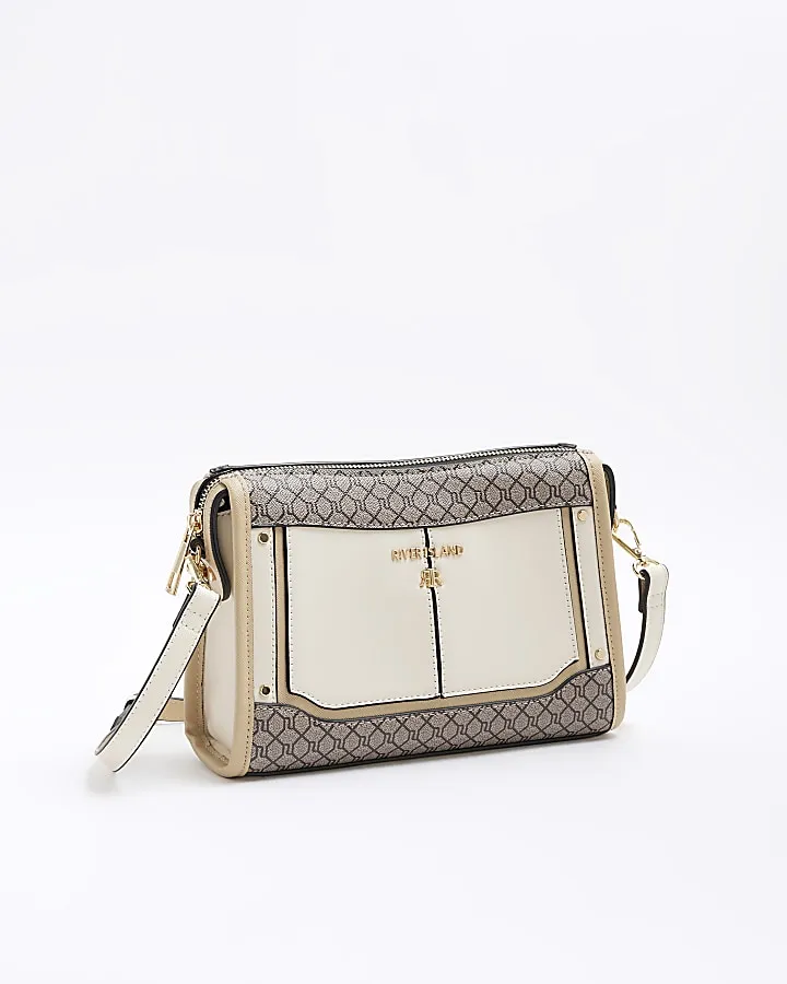 Cream RI monogram panel cross body bag