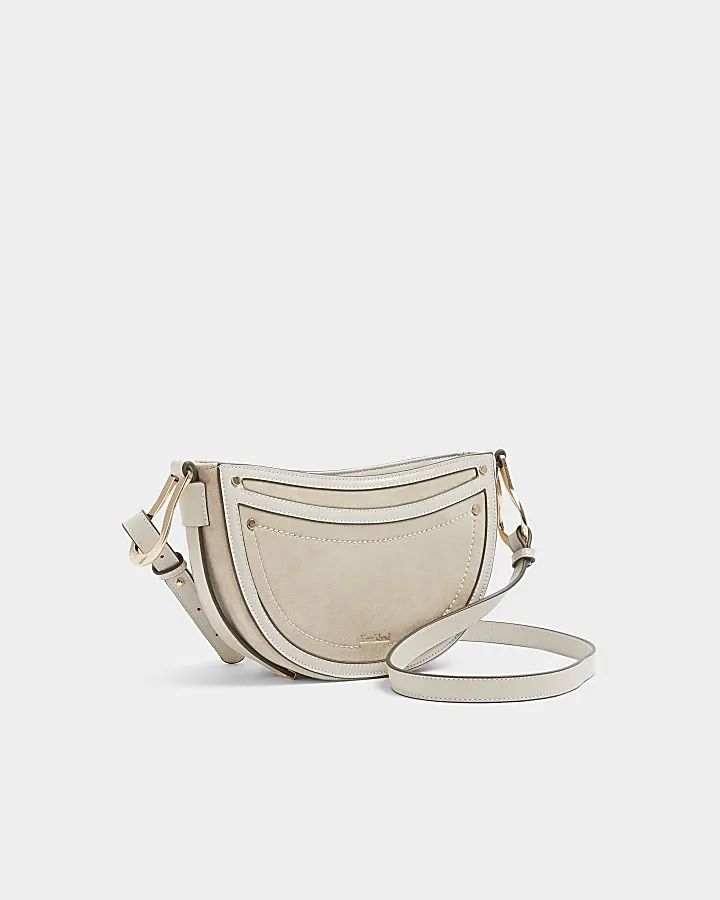 Cream suedette scoop cross body bag