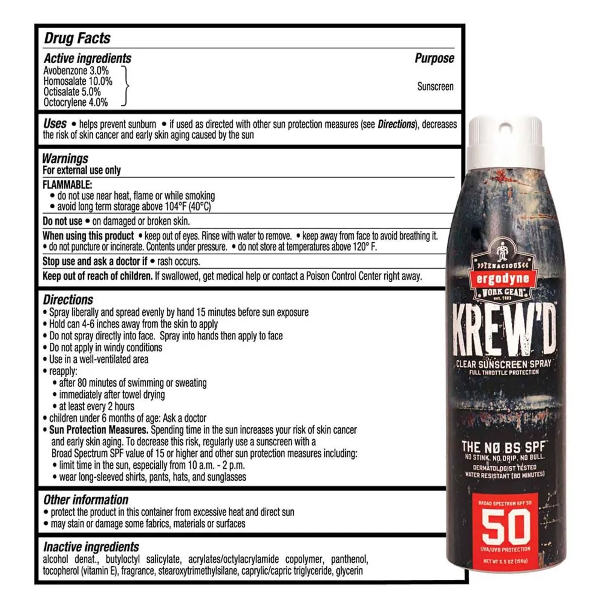 Ergodyne Krewd 6353 SPF 50 Sunscreen Spray - 5.5oz/12-Pack