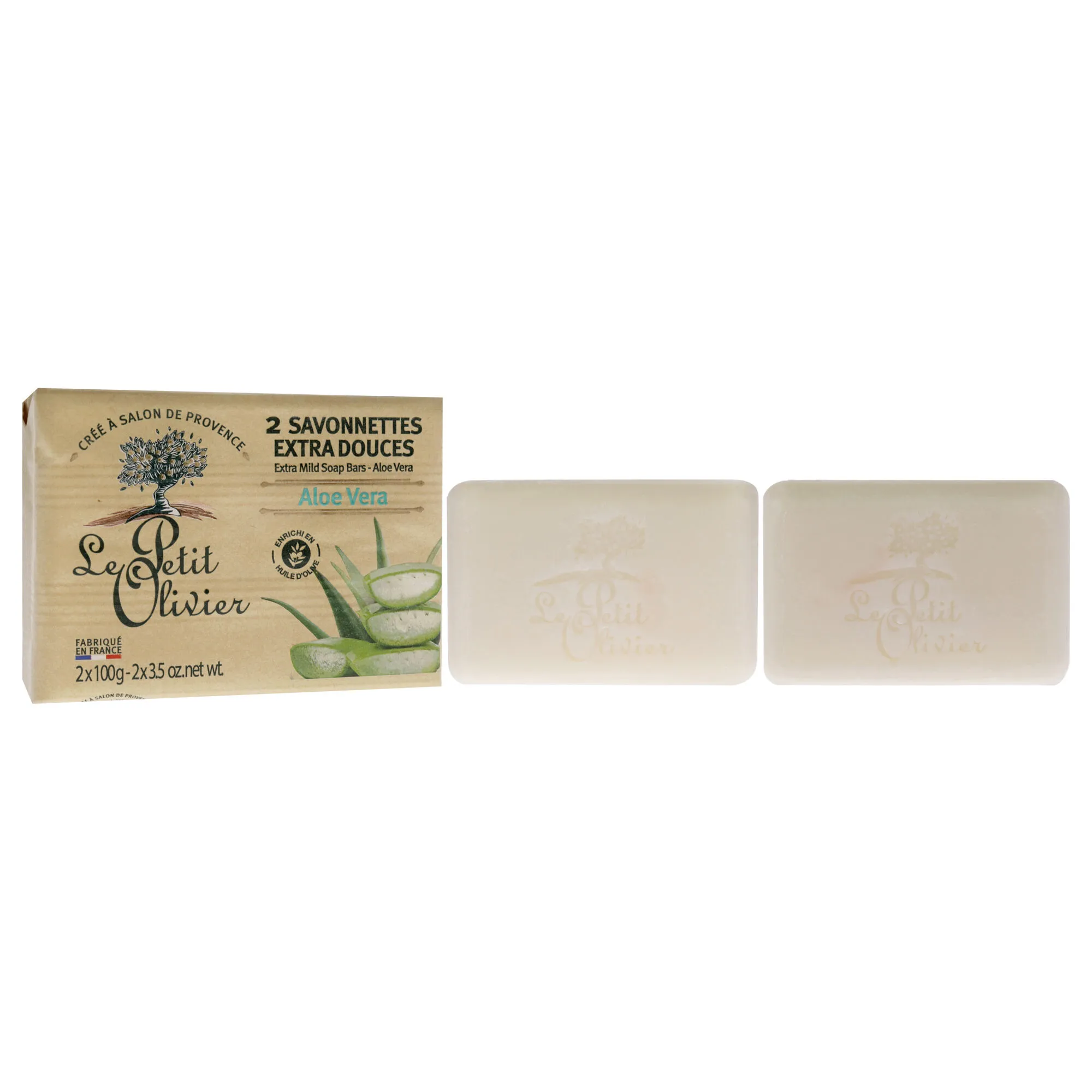 Extra Mild Soap Bars - Aloe Vera by Le Petit Olivier for Men - 2 x 3.5 oz Soap