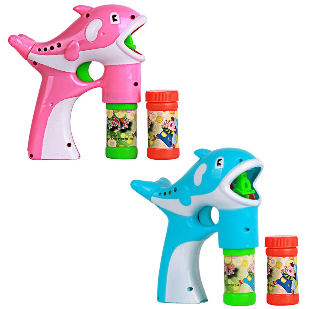 Flashing Dolphin Gun Soap Bubbles Machine for Kids Plastic Dolphin Bubble Gun Toy + 2 X Liquid Soap Bubble Water for Children