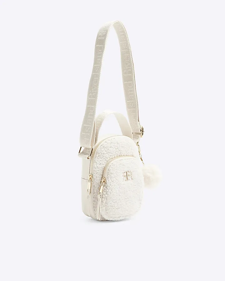 Girls cream borg cross body bag