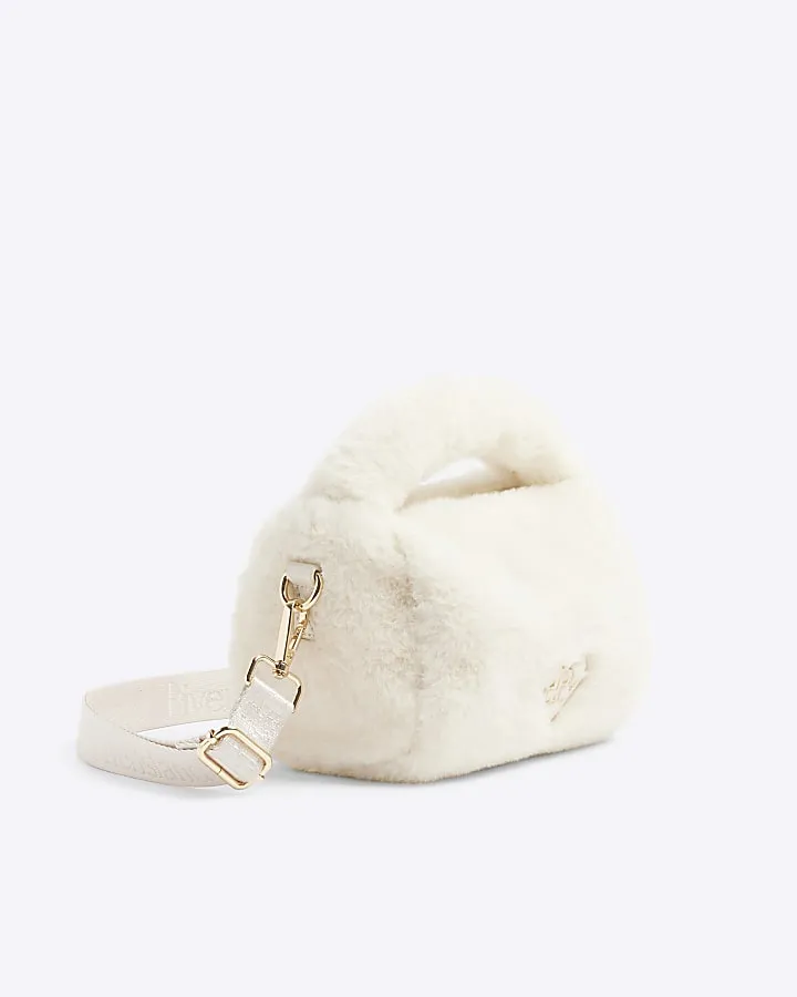 Girls cream faux fur cross body bag