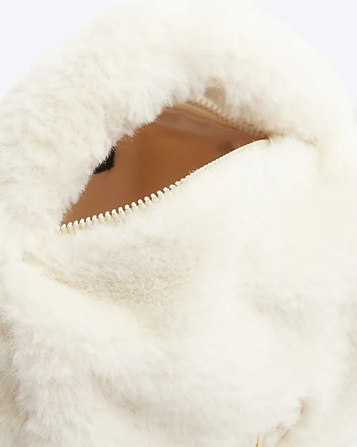 Girls cream faux fur cross body bag