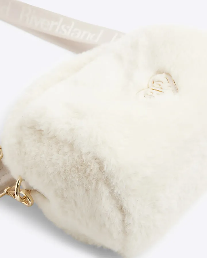 Girls cream faux fur cross body bag