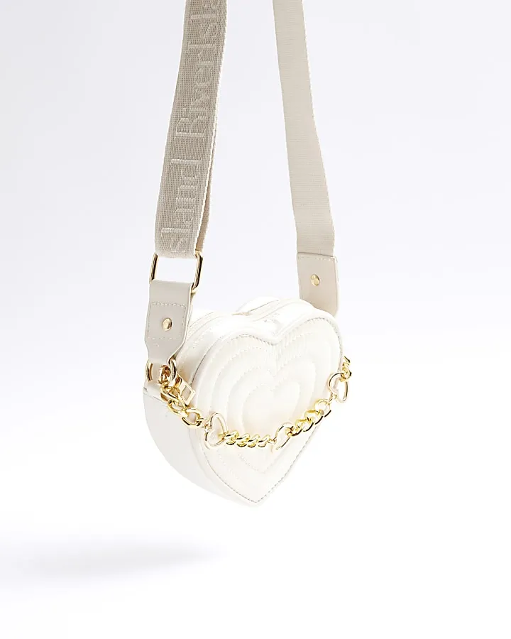 Girls cream heart cross body bag