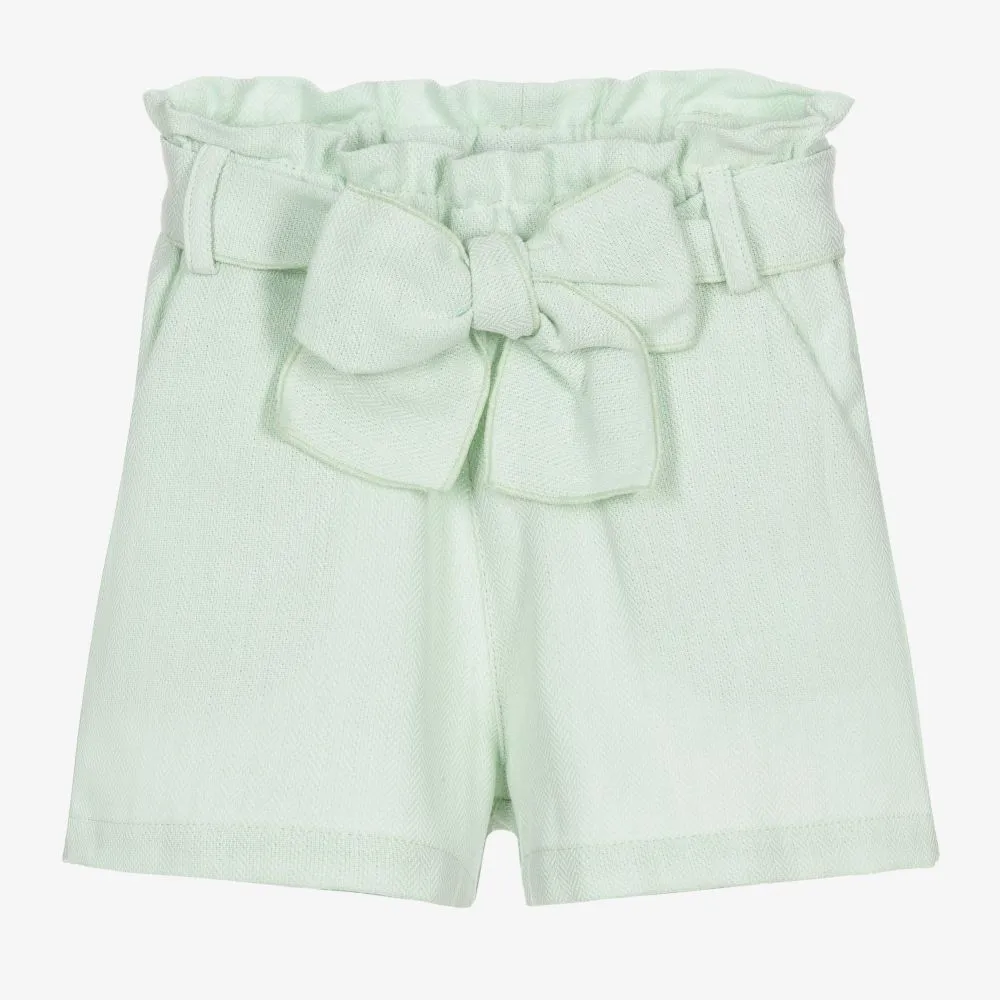 Girls Green Cotton Shorts