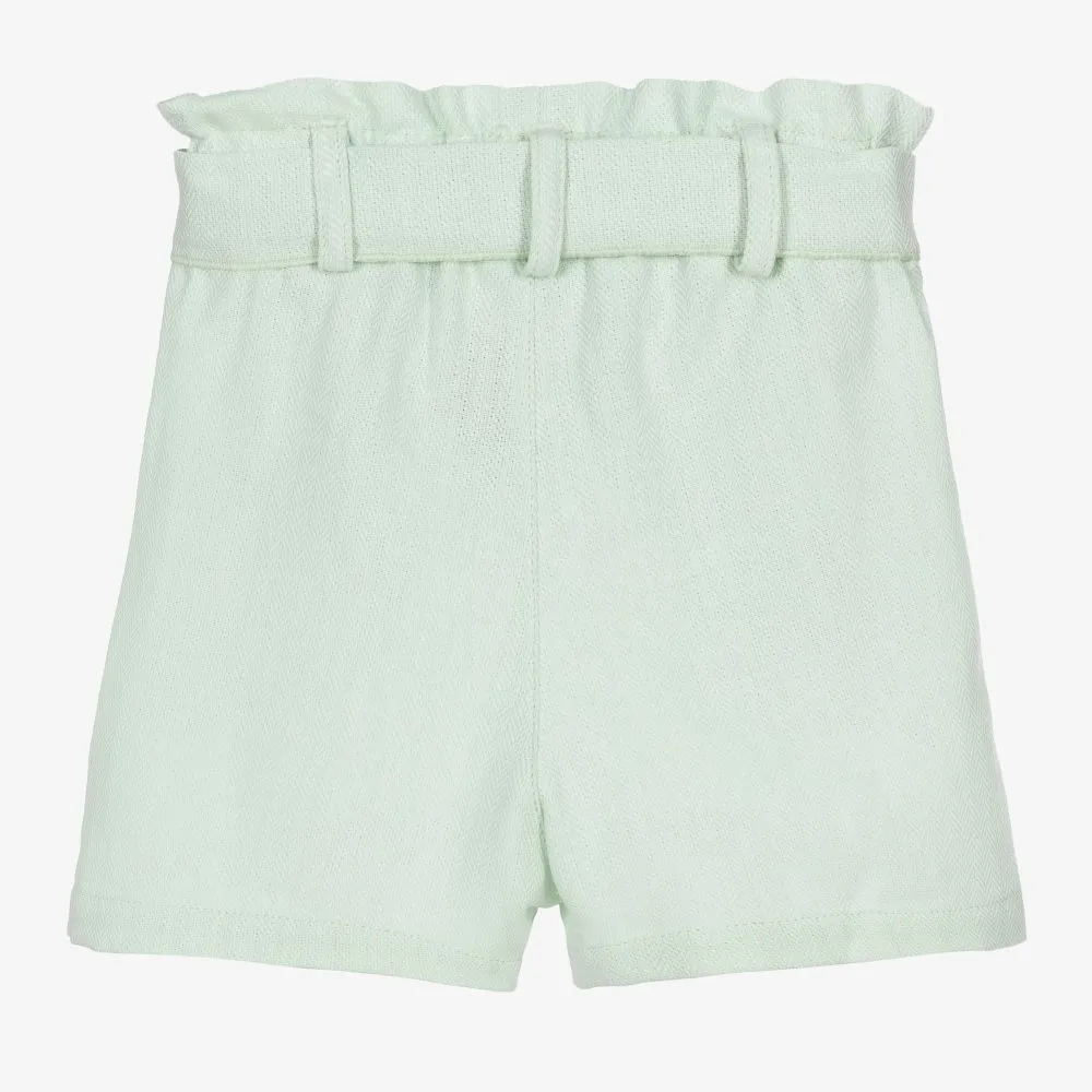 Girls Green Cotton Shorts