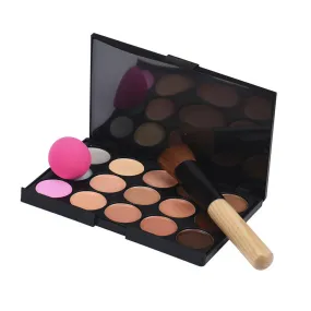 Goforward 15 Colors Makeup Concealer Contour Palette + Water Sponge Puff + powder Makeup Brush Liquid Foundation Make up Brush