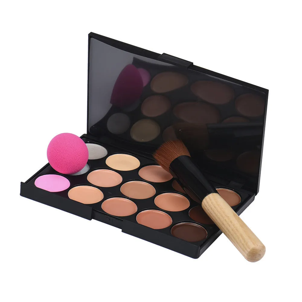 Goforward 15 Colors Makeup Concealer Contour Palette + Water Sponge Puff + powder Makeup Brush Liquid Foundation Make up Brush