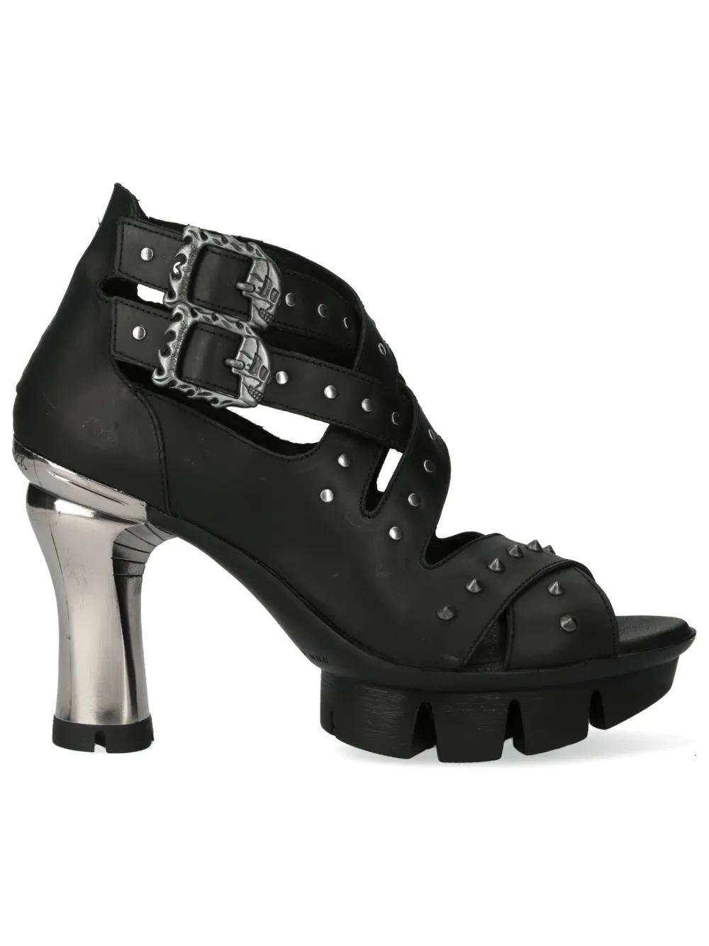 NEW ROCK Gothic Black Studded Leather Heeled Sandals