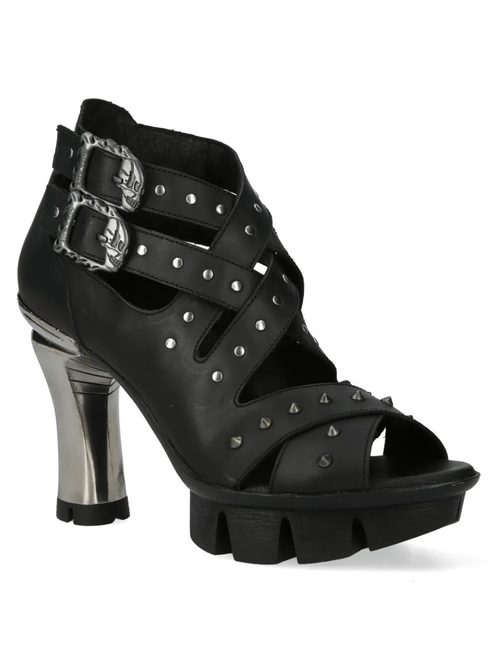 NEW ROCK Gothic Black Studded Leather Heeled Sandals