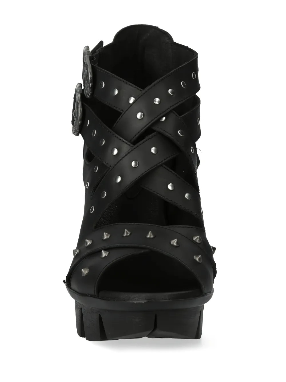 NEW ROCK Gothic Black Studded Leather Heeled Sandals