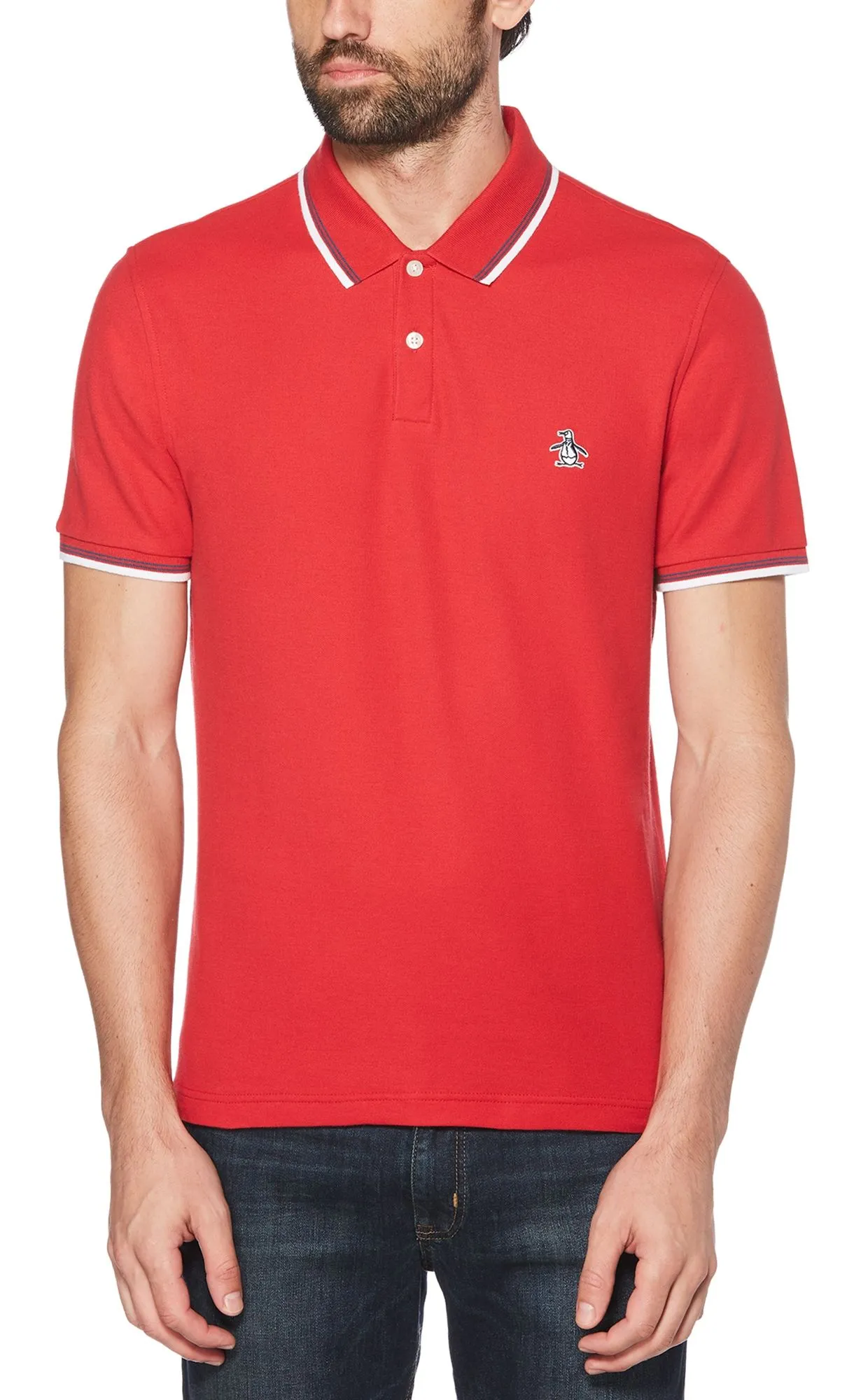 Original Penguin Sticker Pete Pique Polo Shirt Lipstick Red