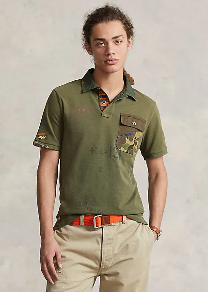 Polo Ralph Lauren Classic Fit Mesh Graphic Polo Shirt, Dark Sage