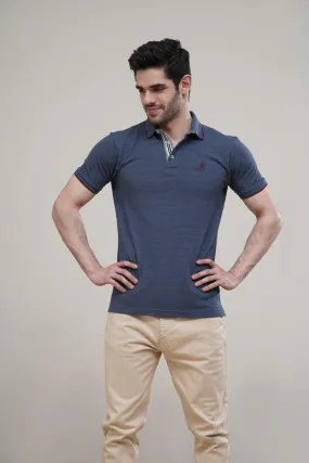 POLO SHIRT TIPPING COLLAR BLUE