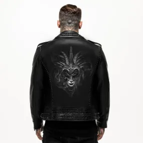 Printed Joker Mask Studded Leather Jacket