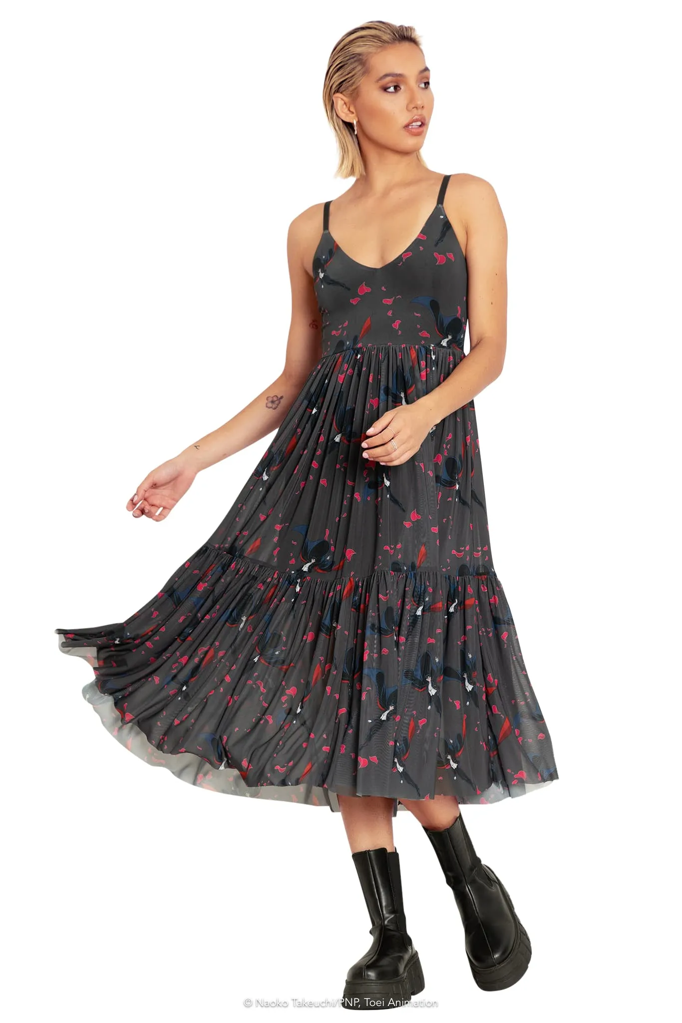 Roses And Tuxedo Mask Sheer Midaxi Dress