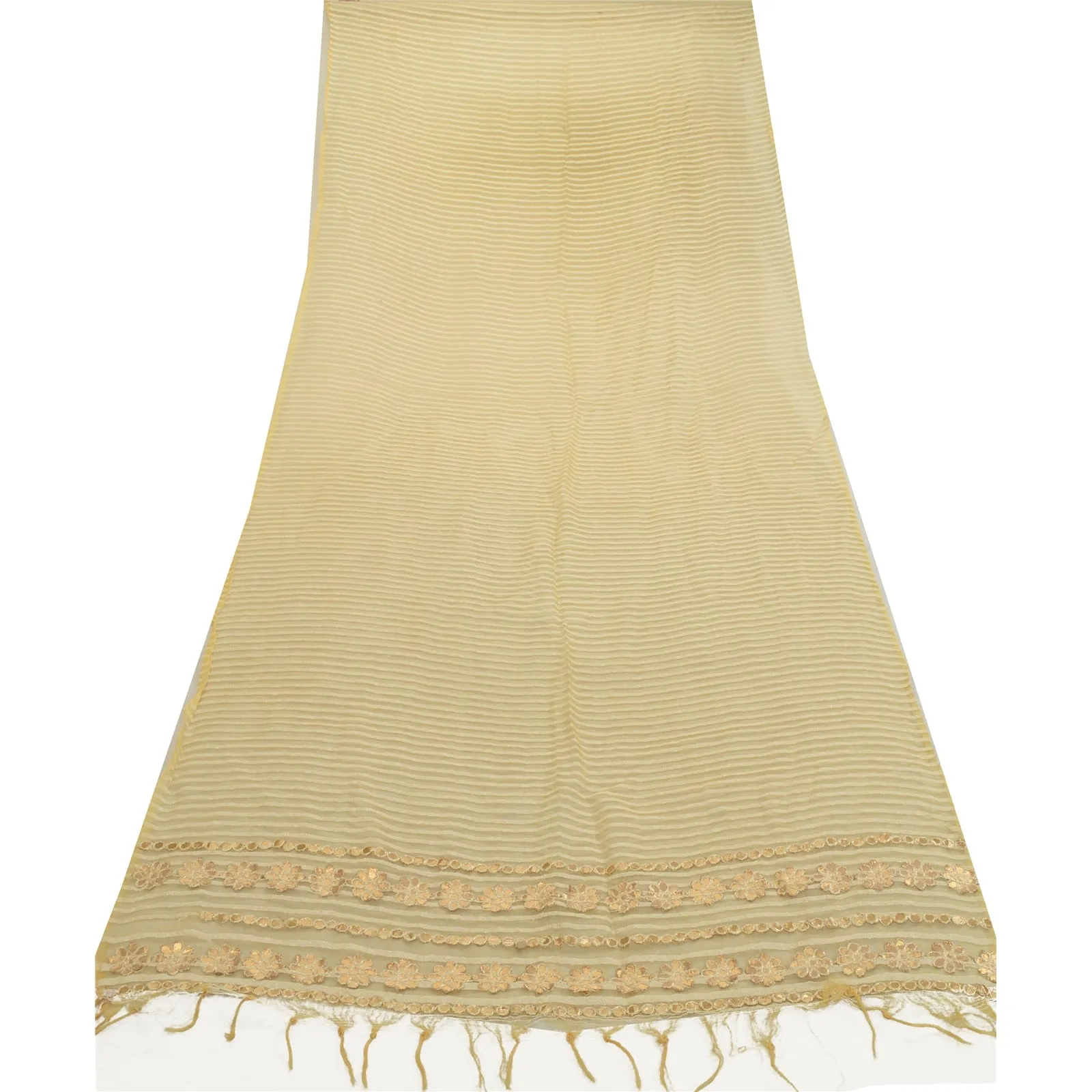 Sanskriti Vintage Cream Long Dupatta Organza Hand Embordered Gota Patti Stole