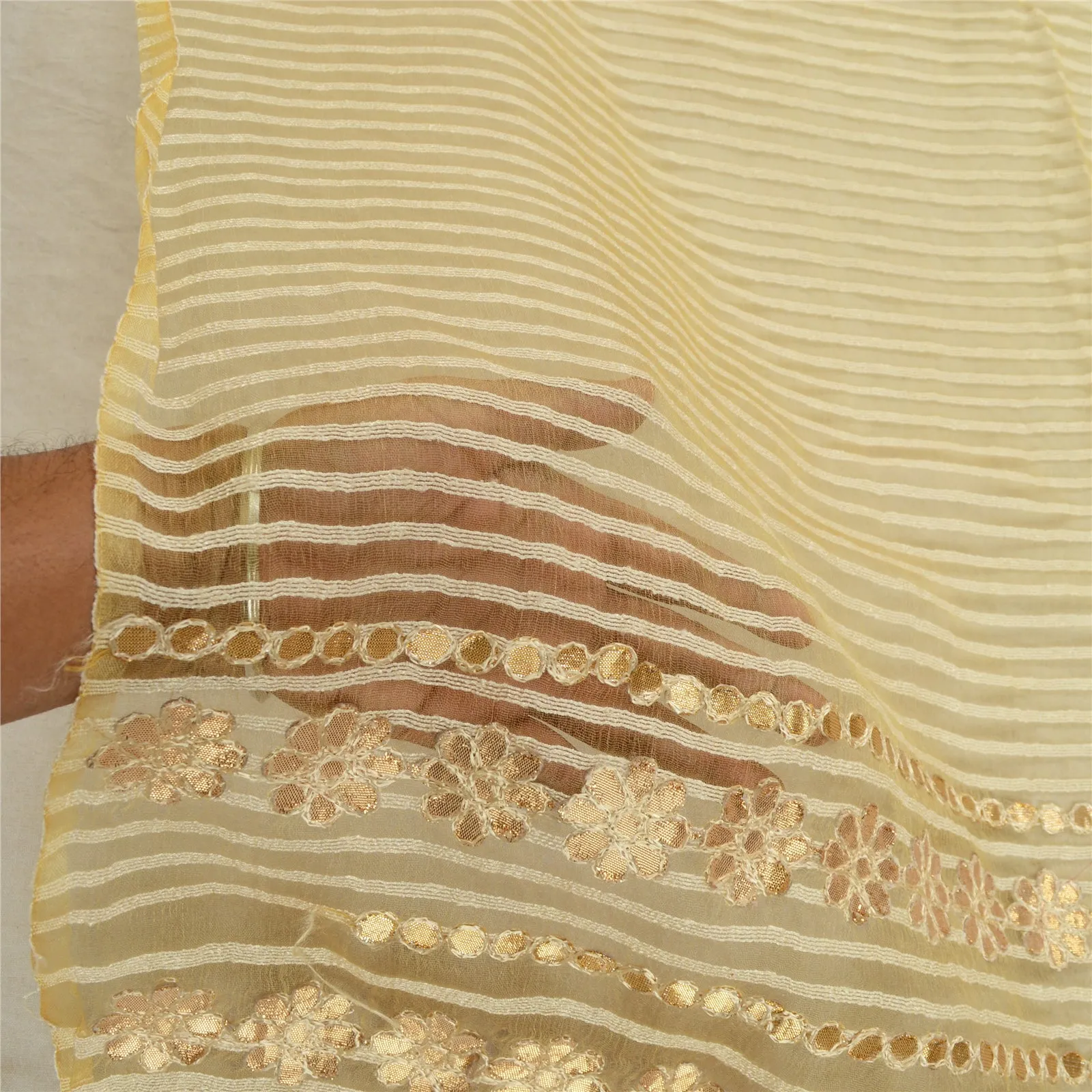 Sanskriti Vintage Cream Long Dupatta Organza Hand Embordered Gota Patti Stole