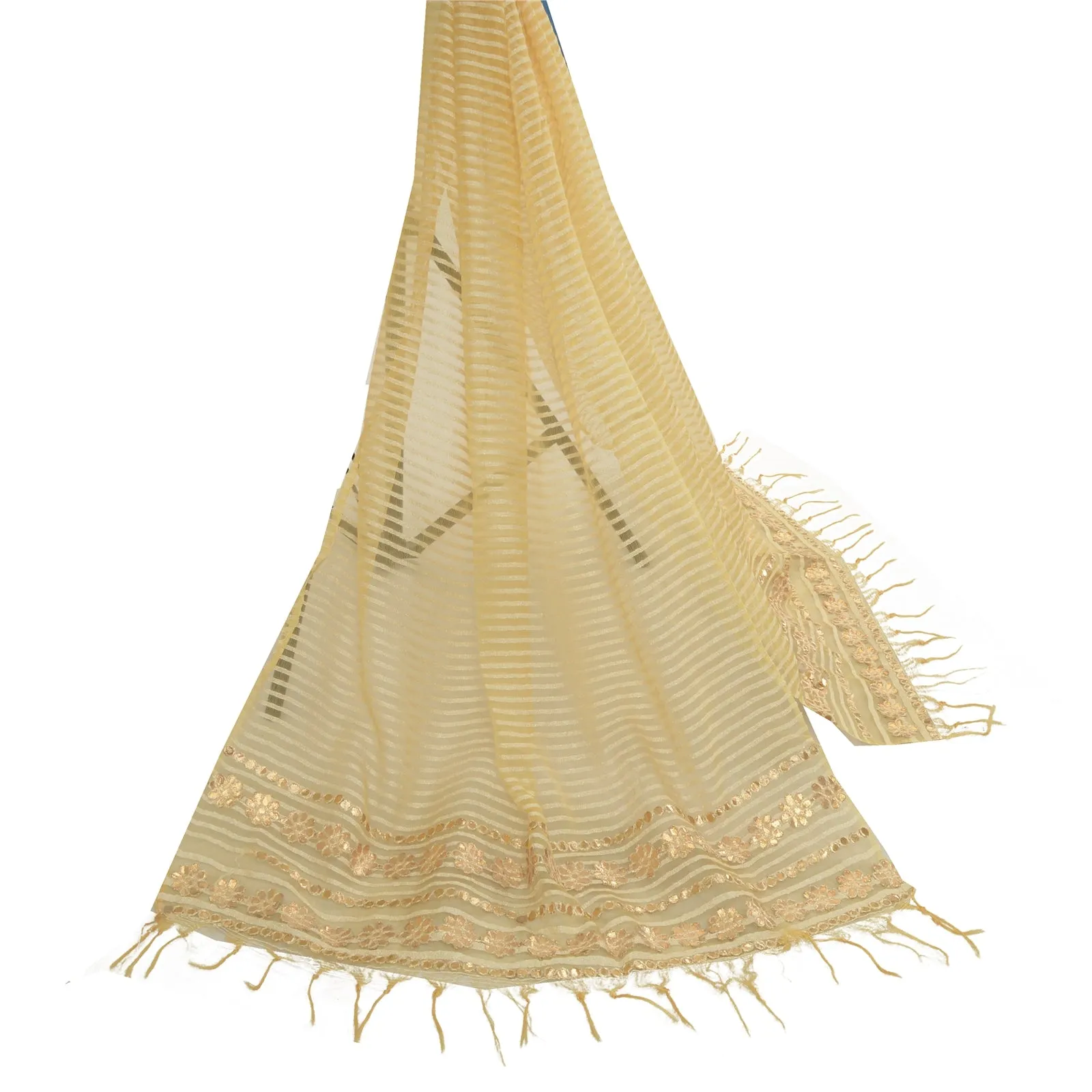 Sanskriti Vintage Cream Long Dupatta Organza Hand Embordered Gota Patti Stole