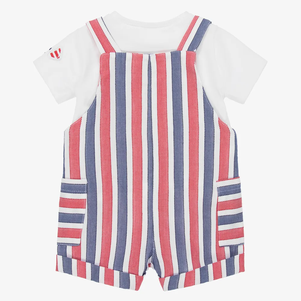 Striped Dungaree Shorts Set