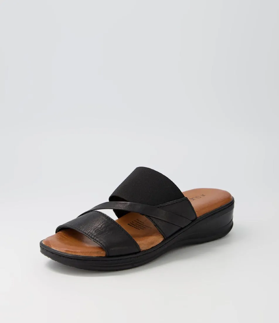 SUPERSOFT Teelina Black Leather Elastic Sandals Bs