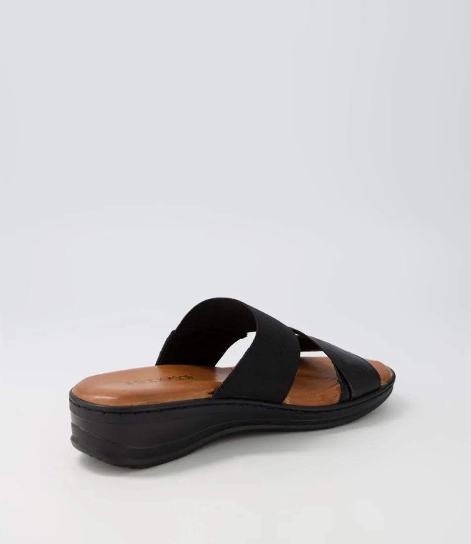 SUPERSOFT Teelina Black Leather Elastic Sandals Bs