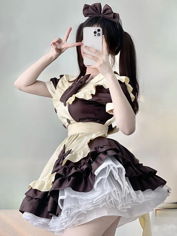 Sweet Lolita Dress Polyester Short Sleeves Ruffles Dress