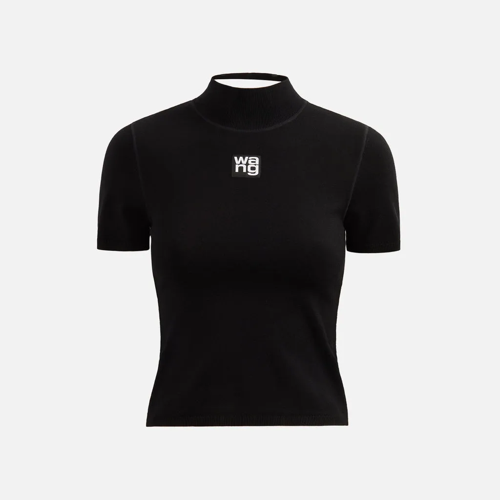 T by Alexander Wang     foundation bodycon mock neck top with logo patch