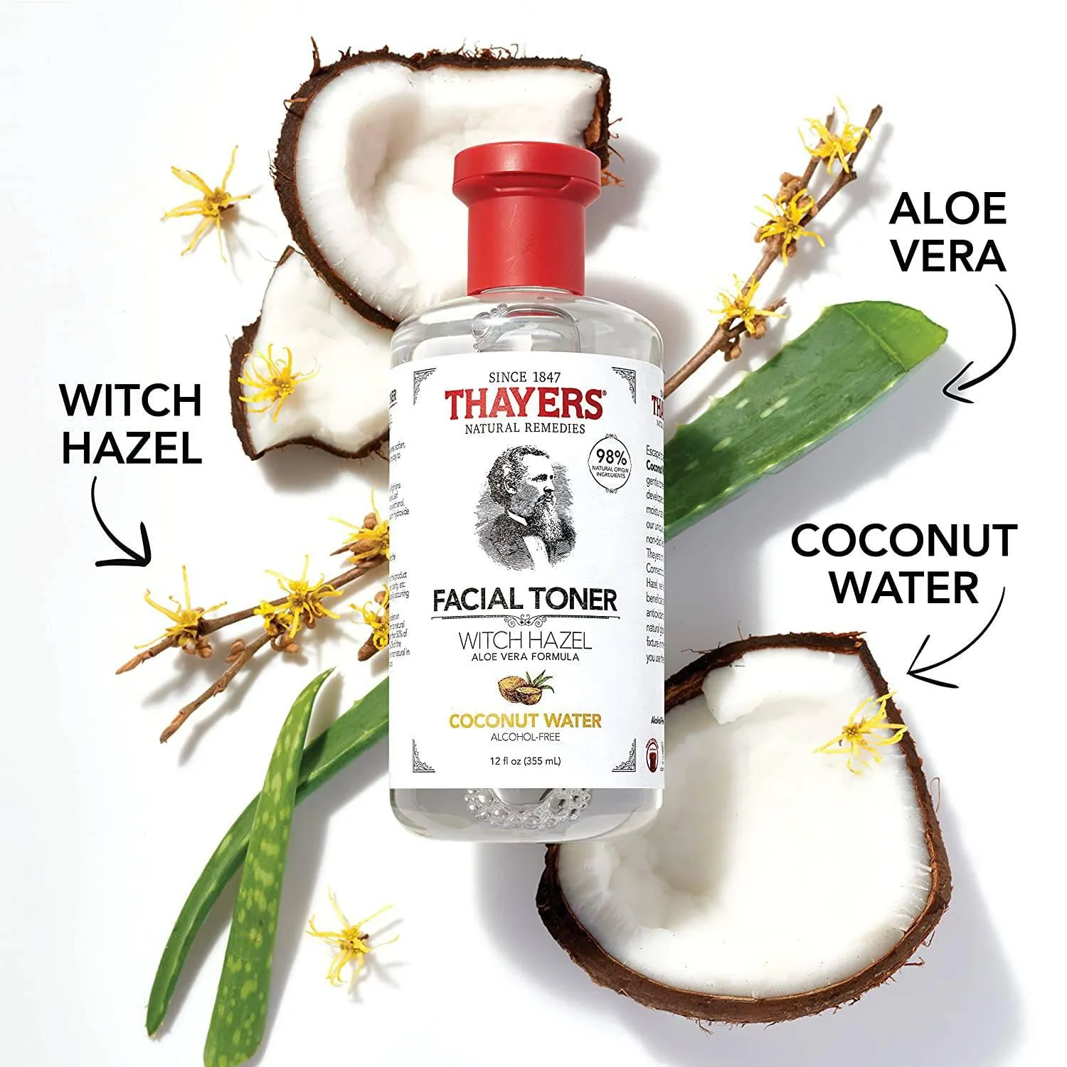 THAYERS Alcohol-Free Coconut Water Witch Hazel Facial Toner with Aloe Vera Formula, 12 oz Coconut Water 12 Fl Oz