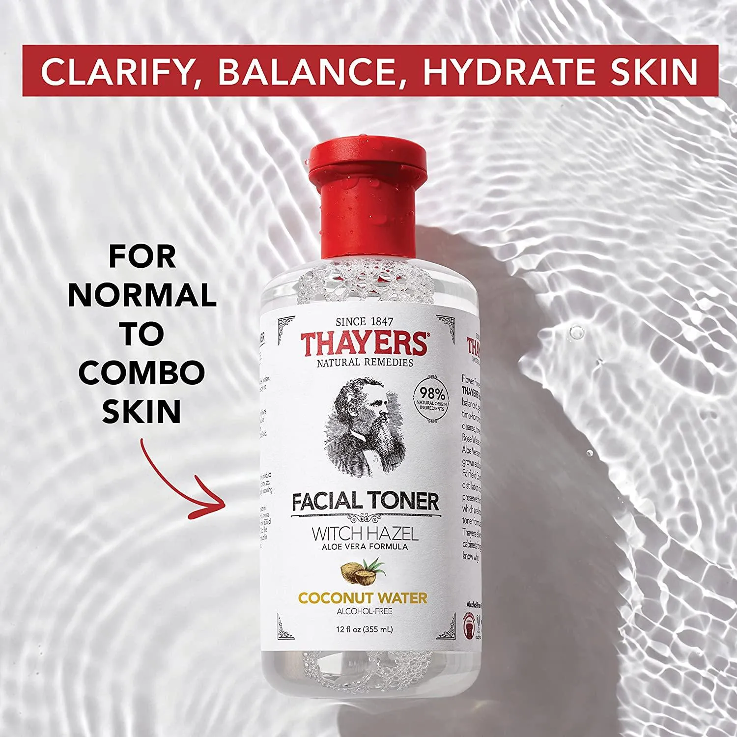 THAYERS Alcohol-Free Coconut Water Witch Hazel Facial Toner with Aloe Vera Formula, 12 oz Coconut Water 12 Fl Oz