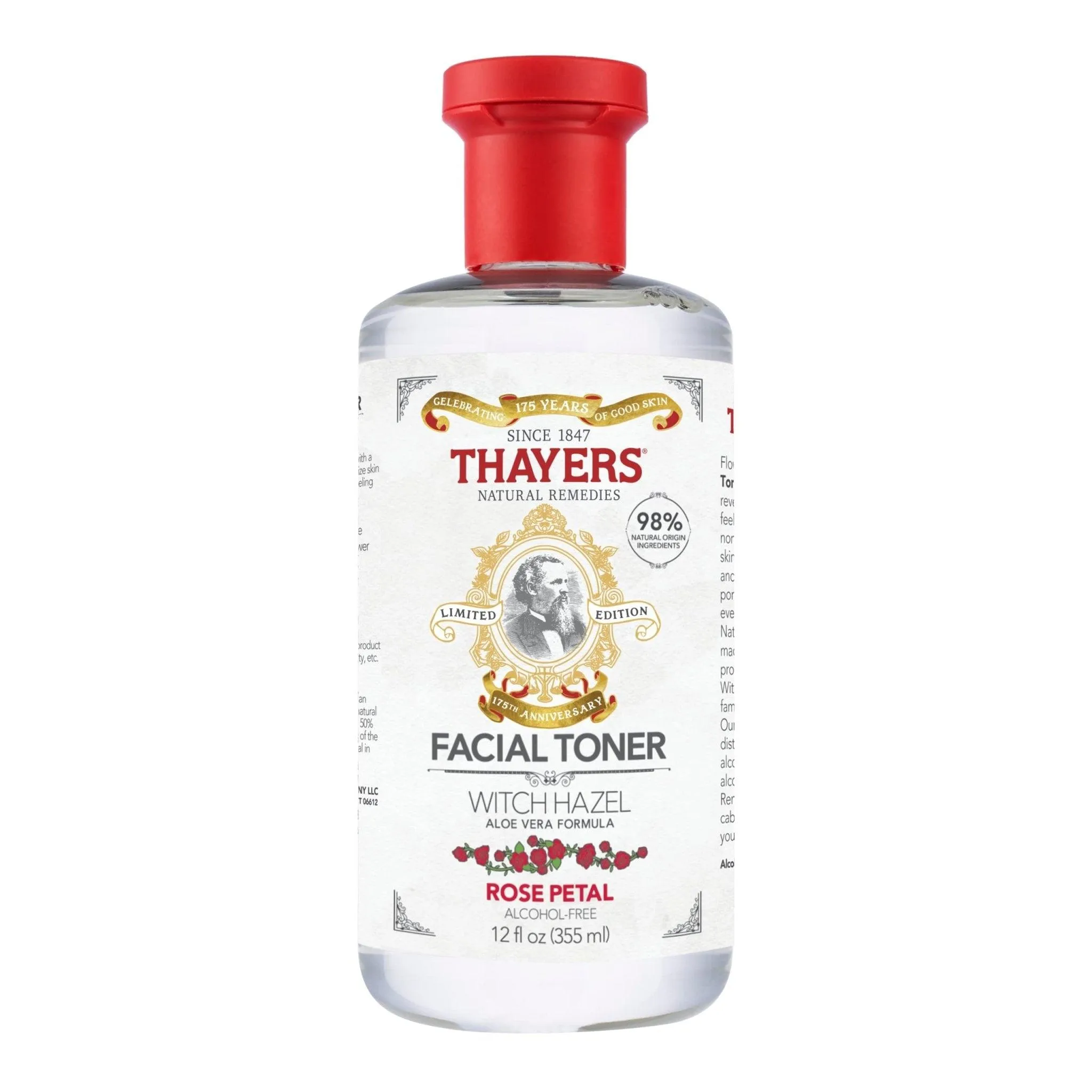 THAYERS Alcohol-Free Rose Petal Witch Hazel Facial Toner with Aloe Vera Formula, 12 Ounce Rose Petal 12 Fl Oz