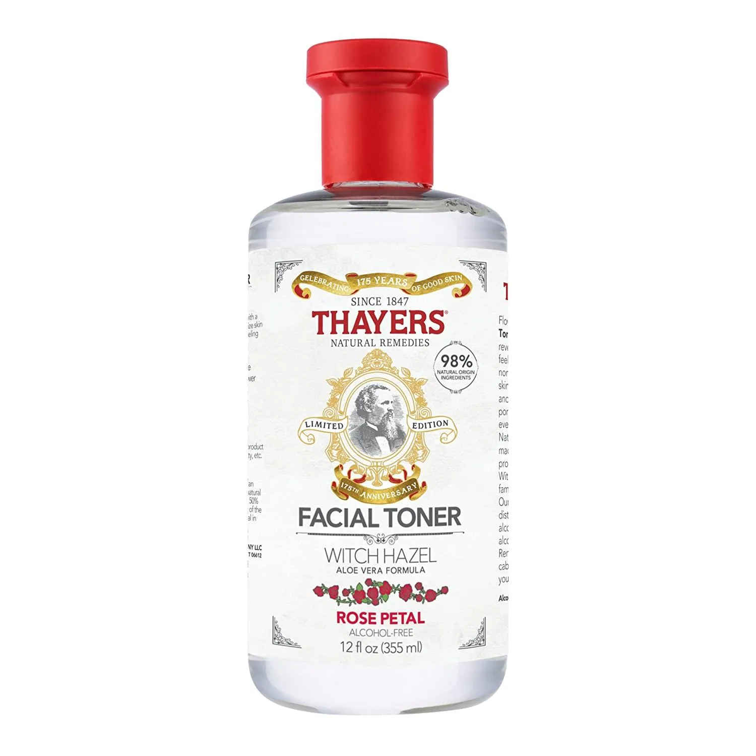 THAYERS Alcohol-Free Rose Petal Witch Hazel Facial Toner with Aloe Vera Formula, 12 Ounce Rose Petal 12 Fl Oz