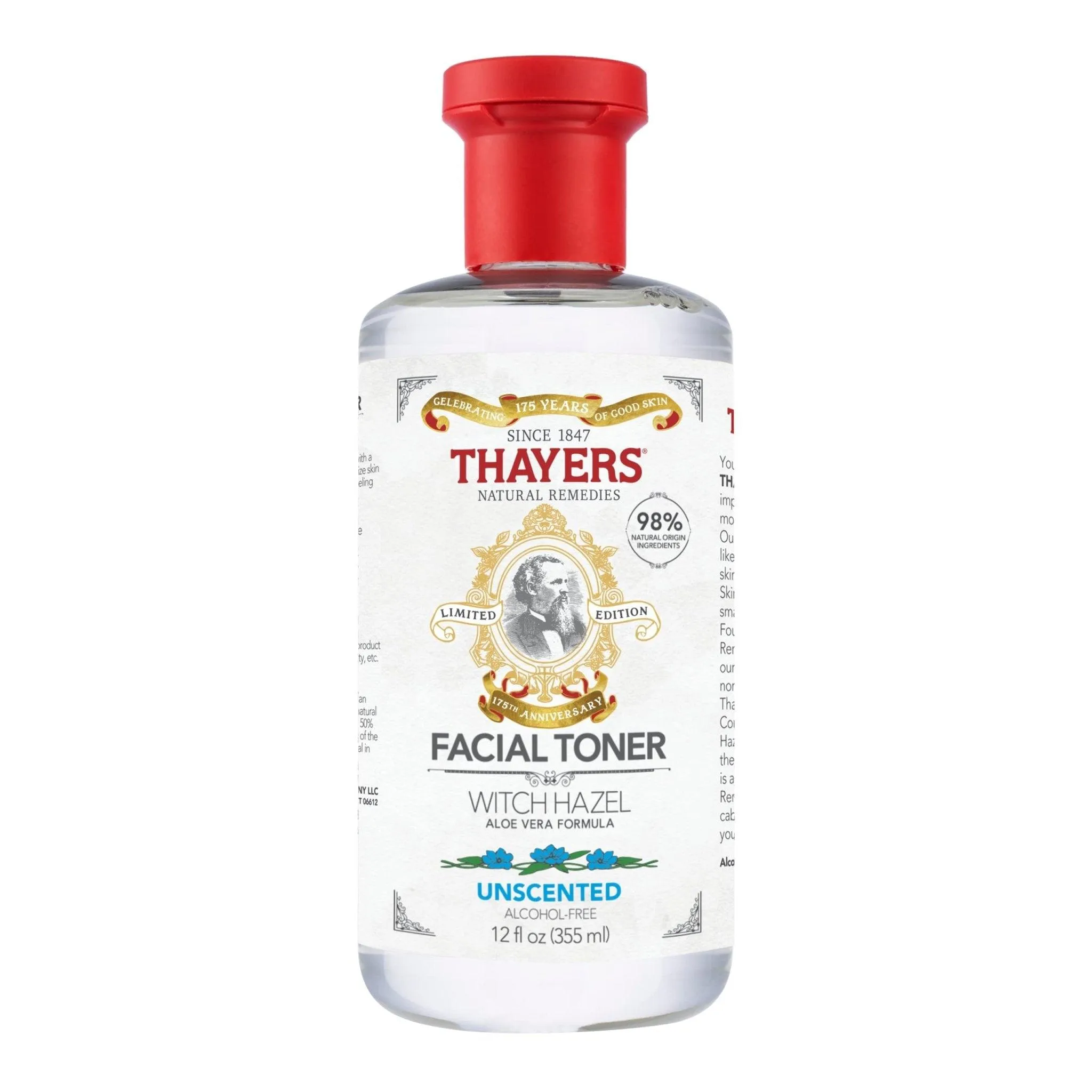 THAYERS Alcohol-Free Unscented Witch Hazel Facial Toner with Aloe Vera Formula, 12 oz Unscented 12 Fl Oz