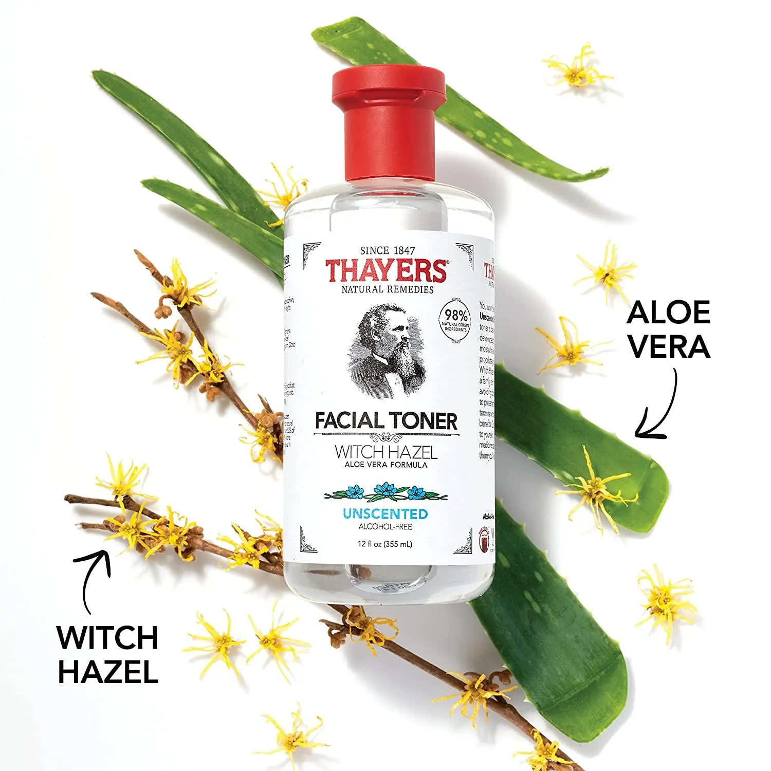 THAYERS Alcohol-Free Unscented Witch Hazel Facial Toner with Aloe Vera Formula, 12 oz Unscented 12 Fl Oz