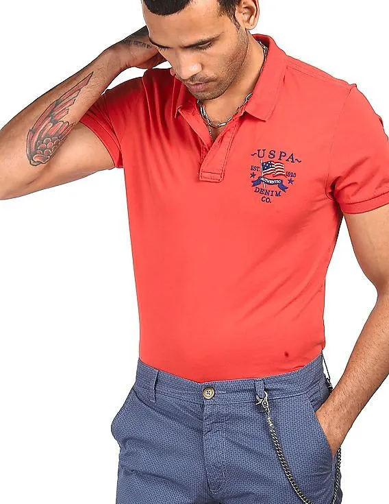 U.S. Polo Assn. Denim Co. Men Red Solid Polo T-Shirt