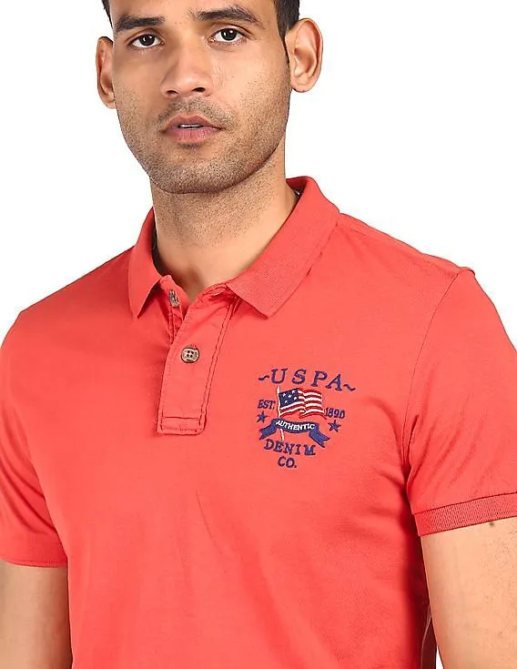 U.S. Polo Assn. Denim Co. Men Red Solid Polo T-Shirt